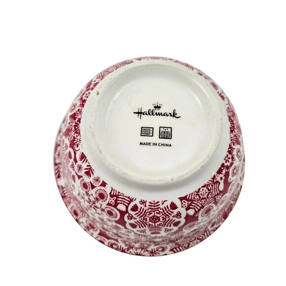 Hallmark Red Ceramic Bowls Floral Design 6 in Diameter Set Of 2 Christmas - Picture 8 of 10